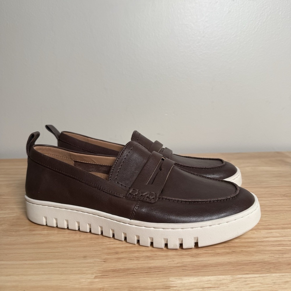 Vionic Brown Leather Slip-On Loafers with White Sole